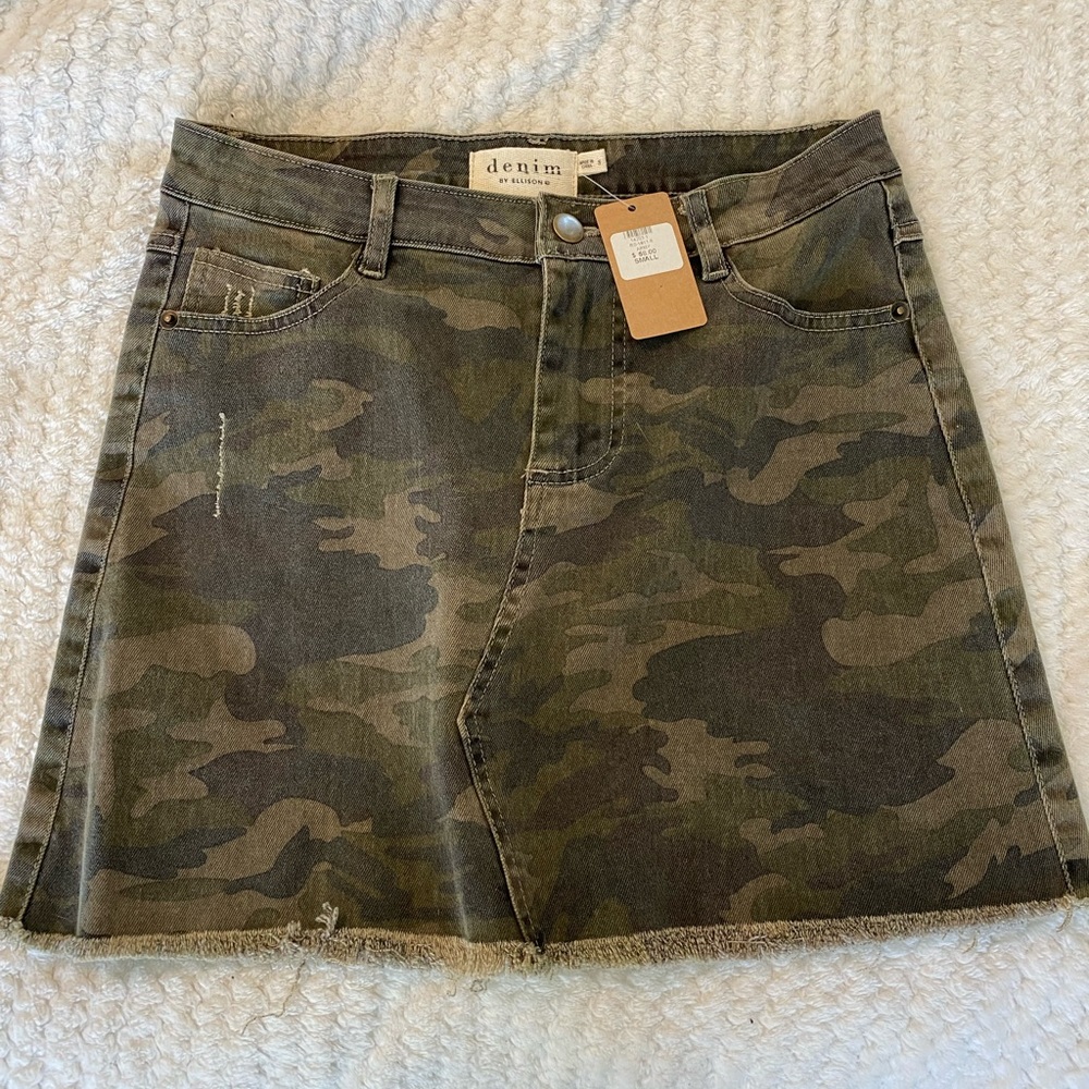 Denim Skirt Army Print Boutique NWT